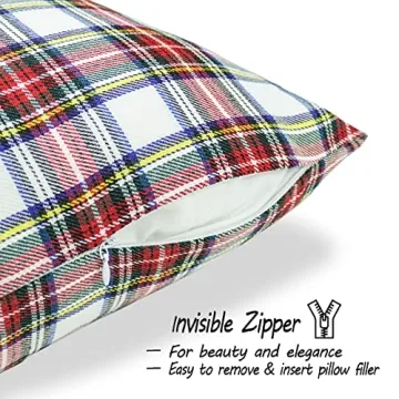 Stylish White Tartan Plaid Christmas Pillow Covers Set of 2