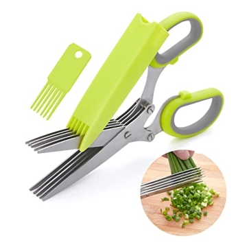 LHS Herb Scissors - 10 Blades & Safety Cover for Kitchen Efficiency