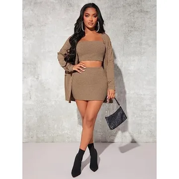 Chic 3 Piece Women’s Outfit with Crop Top and Skirt