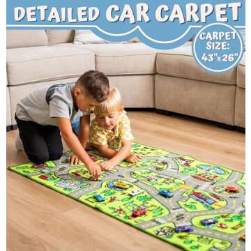 ToyVelt Kids Carpet Playmat Car Rug – Educational Road Traffic Carpet Multi Color Play Mat - Best Kids Rugs for Playroom & Kid Bedroom – for Ages 3-12 Years Old (43" L x 26" W)