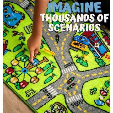 ToyVelt Kids Carpet Playmat Car Rug – Educational Road Traffic Carpet Multi Color Play Mat - Best Kids Rugs for Playroom & Kid Bedroom – for Ages 3-12 Years Old (43" L x 26" W)