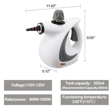 Handheld Steam Cleaner, Portable Pressurized Steamer 11-Piece Accessory Set, Perfect for Stain Removal, Curtains, Car Seats, Floor, Window Cleaning