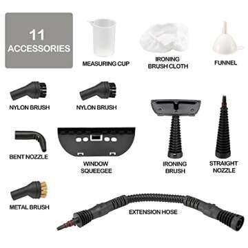 Handheld Steam Cleaner, Portable Pressurized Steamer 11-Piece Accessory Set, Perfect for Stain Removal, Curtains, Car Seats, Floor, Window Cleaning