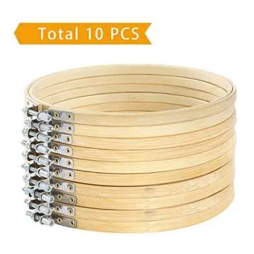 Caydo 10 Pieces 8 Inch Embroidery Hoops Wooden Round Adjustable Bamboo Circle Cross Stitch Hoop Ring Bulk Wholesale for Art Craft Handy Sewing