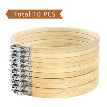 Caydo 10 Pieces 8 Inch Embroidery Hoops Wooden Round Adjustable Bamboo Circle Cross Stitch Hoop Ring Bulk Wholesale for Art Craft Handy Sewing