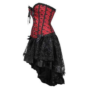 Kranchungel Steampunk Corset Skirt Renaissance Corset Dress for Women Gothic Burlesque Costumes Larg...