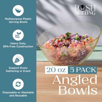 Posh Gold Plastic Serving Bowls - Stylish 5 Pack for Parties