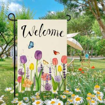 Spring Garden Flag Floral 12x18 Inch Small Vertical Double Sided Seasonal Spring Flag Flower Yard Ou...