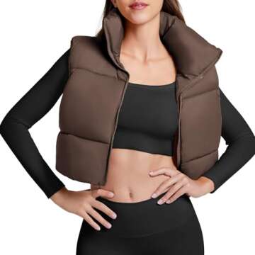 Century Star Brown Puffer Vest Women Cropped Puffer Vest Women's Outerwear Vests Puffy Sleeveless 20...