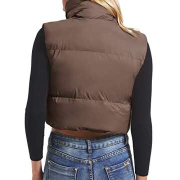 Century Star Brown Puffer Vest Women Cropped Puffer Vest Women's Outerwear Vests Puffy Sleeveless 2024 Quilted Vest Top Jacket Coat Fall Winter Gilet Sleeveless Zip Girls Puffer Vest Small