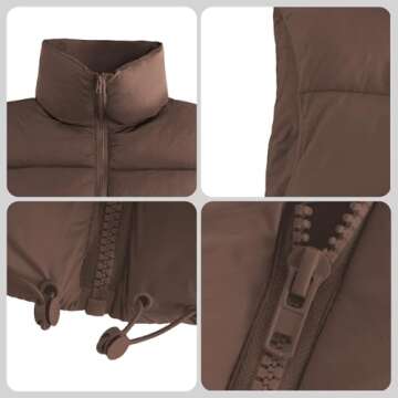 Century Star Brown Puffer Vest Women Cropped Puffer Vest Women's Outerwear Vests Puffy Sleeveless 2024 Quilted Vest Top Jacket Coat Fall Winter Gilet Sleeveless Zip Girls Puffer Vest Small