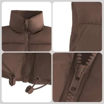 Century Star Brown Puffer Vest Women Cropped Puffer Vest Women's Outerwear Vests Puffy Sleeveless 2024 Quilted Vest Top Jacket Coat Fall Winter Gilet Sleeveless Zip Girls Puffer Vest Small
