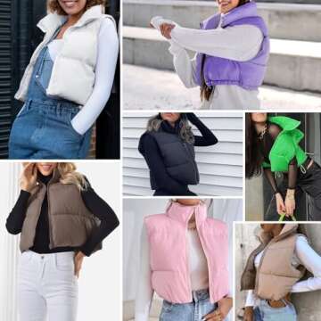 Century Star Brown Puffer Vest Women Cropped Puffer Vest Women's Outerwear Vests Puffy Sleeveless 2024 Quilted Vest Top Jacket Coat Fall Winter Gilet Sleeveless Zip Girls Puffer Vest Small