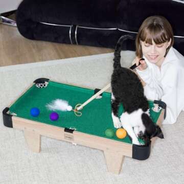 VETRESKA 4 in 1 Cat Toys Mini Pool Table for Cats,Cat Feather Wand Toy Cat Billiard Ball Puzzle Toy,...