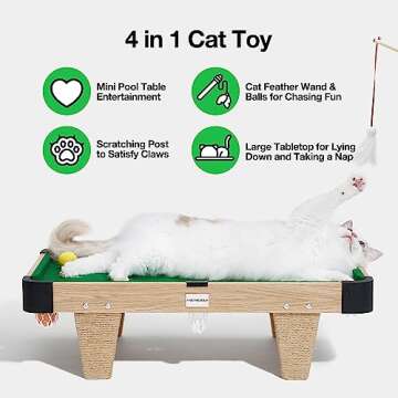VETRESKA 4 in 1 Cat Toys Mini Pool Table for Cats,Cat Feather Wand Toy Cat Billiard Ball Puzzle Toy,Cat Tree Pool Table Tower with Scratching Post,Cat Interactive Exercise Play Rest Beds & Furniture