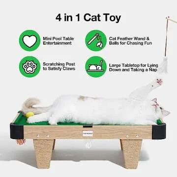 VETRESKA 4 in 1 Cat Toys Mini Pool Table for Cats,Cat Feather Wand Toy Cat Billiard Ball Puzzle Toy,Cat Tree Pool Table Tower with Scratching Post,Cat Interactive Exercise Play Rest Beds & Furniture