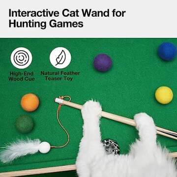 VETRESKA 4 in 1 Cat Toys Mini Pool Table for Cats,Cat Feather Wand Toy Cat Billiard Ball Puzzle Toy,Cat Tree Pool Table Tower with Scratching Post,Cat Interactive Exercise Play Rest Beds & Furniture