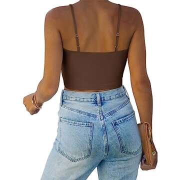 REORIA Women's Summer Sexy Casual Deep Scoop Neck Double Lined Adjustable Spaghetti Strap Cami Camis...