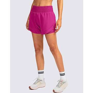 Soothfeel Women's 2 in 1 Running Shorts High Waisted Athletic Shorts Exercise Gym Workout Shorts for...