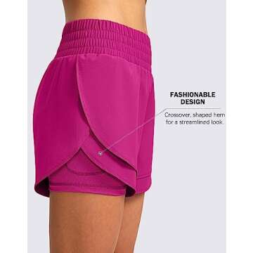 Soothfeel Women's 2 in 1 Running Shorts High Waisted Athletic Shorts Exercise Gym Workout Shorts for Women with Pockets Rose