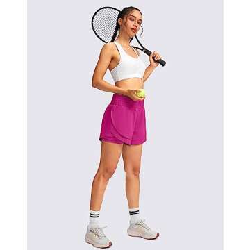 Soothfeel Women's 2 in 1 Running Shorts High Waisted Athletic Shorts Exercise Gym Workout Shorts for Women with Pockets Rose