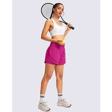 Soothfeel Women's 2 in 1 Running Shorts High Waisted Athletic Shorts Exercise Gym Workout Shorts for Women with Pockets Rose