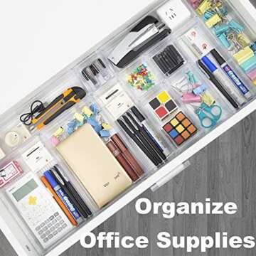 Kutesna 24 PCS Plastic Clear Drawer Organizer,Makeup Organizer Desk Drawer Organizers for Bathroom, Kitchen, Dresser, Closet