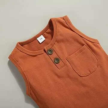 Karesoull Toddler Boy Clothes Summer Shorts Set Solid Sleeveless Pocket Tops Cotton Outfit 2PCS (Sleeveless Yellow, 2-3T)