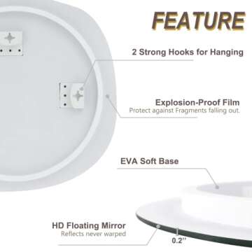 FICTOR Irregular Wall Mirror, Frameless Mirror Wall Hanging for Bathroom, Entryway, Bedroom, Bathroom Vanity Mirror, Wall Mounted Mirror (T-24'' x 23.6'')