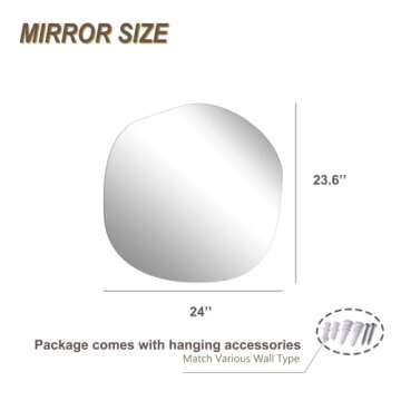 FICTOR Irregular Wall Mirror, Frameless Mirror Wall Hanging for Bathroom, Entryway, Bedroom, Bathroom Vanity Mirror, Wall Mounted Mirror (T-24'' x 23.6'')