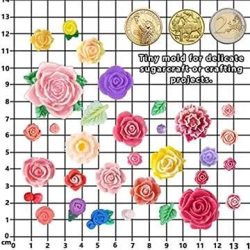 Funshowcase 32 Cavity Roses Flower Fondant Candy Silicone Mold for Sugarcraft Cake Decoration, Cupcake Topper, Polymer Clay, Soap Wax Making, Resin Jewelry Casting Crafting Projects