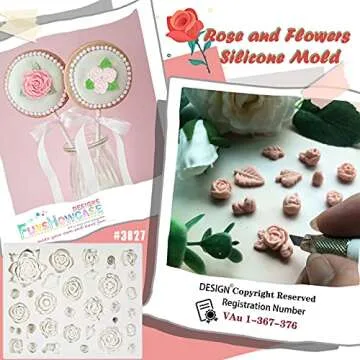 Funshowcase 32 Cavity Roses Flower Fondant Candy Silicone Mold for Sugarcraft Cake Decoration, Cupcake Topper, Polymer Clay, Soap Wax Making, Resin Jewelry Casting Crafting Projects