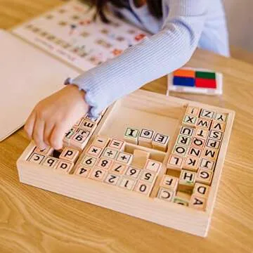Melissa & Doug Deluxe Wooden Toy Stamp Set ABCs 123s Arts and Crafts Stamp Sets and Stencils 3+ Gift for Boy or Girl