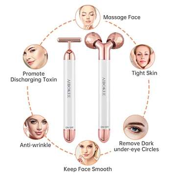 AIBOKEE 2 in 1 Face Massager Electric, 3D Face Massager Roller and T Shape Facial Massager Roller Vibrating,Skincare Tools for Face Arm Eye Waist Leg,Powered by One AA Battery（2 Piece Set）