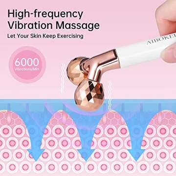 AIBOKEE 2 in 1 Face Massager Electric, 3D Face Massager Roller and T Shape Facial Massager Roller Vibrating,Skincare Tools for Face Arm Eye Waist Leg,Powered by One AA Battery（2 Piece Set）