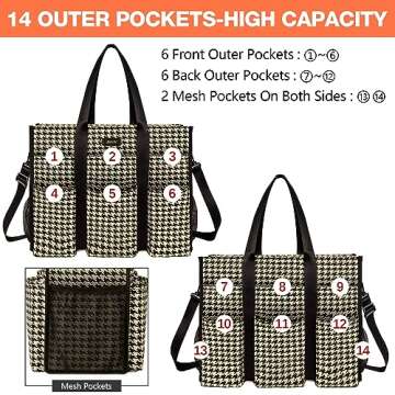 IBFUN Utility Tote Bag with 24 Exterior Interior Pockets Zip Top Teacher Tote Bag for Teacher/Work Women(Large)