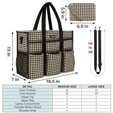 IBFUN Utility Tote Bag with 24 Exterior Interior Pockets Zip Top Teacher Tote Bag for Teacher/Work Women(Large)