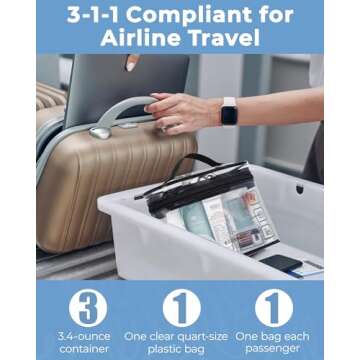 BAGSMART TSA Approved Toiletry Bag, 2 Pack Clear Makeup Cosmetic Bag Organizer, Quart Size Travel Ba...