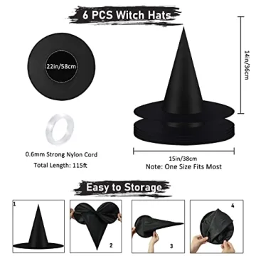 6 PCS Halloween Witch Hats for Costume & Decoration