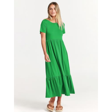 ANRABESS Women Summer Casual Short Sleeve Crewneck Aline Swing Flowy Tiered Shirt Maxi Beach Long Dress 2025 Trendy Outfits XX-Large Forest