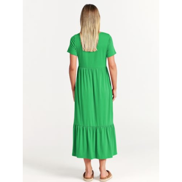 ANRABESS Women Summer Casual Short Sleeve Crewneck Aline Swing Flowy Tiered Shirt Maxi Beach Long Dress 2025 Trendy Outfits XX-Large Forest