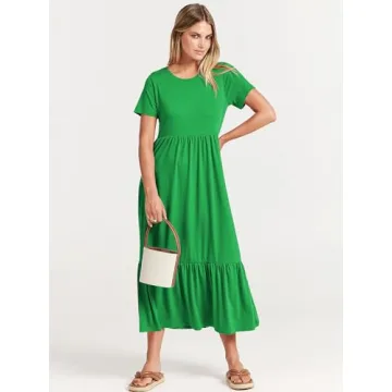 ANRABESS Women Summer Casual Short Sleeve Crewneck Aline Swing Flowy Tiered Shirt Maxi Beach Long Dress 2025 Trendy Outfits XX-Large Forest