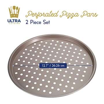 Ultra Cuisine Large Round Carbon Steel Perforated Pizza Pan with Holes, Nonstick, 13in, Champagne