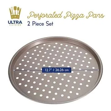 Ultra Cuisine Large Round Carbon Steel Perforated Pizza Pan with Holes, Nonstick, 13in, Champagne