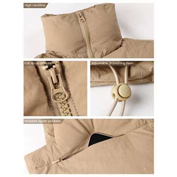 Yidarer Women's Full Zip Up Warm Crop Vest Sleeveless Puffer Vest Lightweight Padded Gilet(Khaki-M)