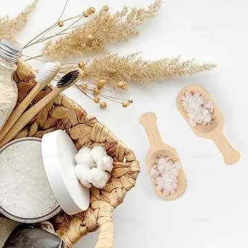 AUEAR, Mini Wooden Scoops Unpainted Kitchen Spoon for Candy Spices Parties Bath Salts Essential (20 Pack, Half Handle)