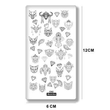 8Pcs Elephant Diamond Nail Stamping Plates Cartoon Animals Geometric Symbol Texture Lace Floral Nail Stamp Plate Ethnic Template Rectangle Nail Art Image Plate