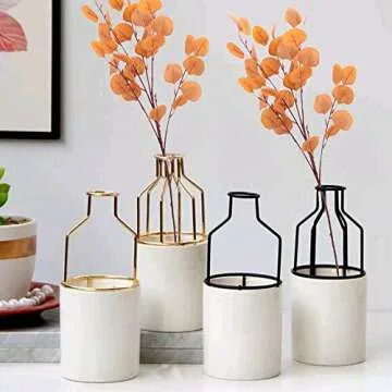 HUAESIN 4 Pcs Orange-Red Artificial Eucalyptus Branches