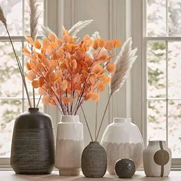 HUAESIN 4 Pcs Orange-Red Artificial Eucalyptus Branches