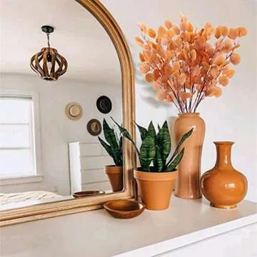 HUAESIN 4 Pcs Orange-Red Artificial Eucalyptus Branches